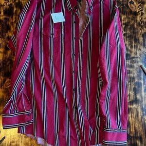 Wrangler Men's Red and Black Striped vintage American Made Button Down Shirt
